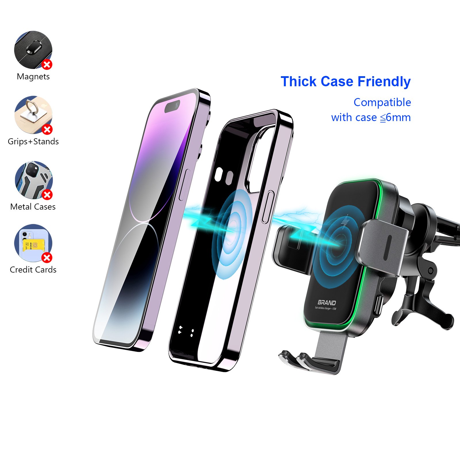 2024 Electronics Accessories 15w Smart Phone Holder Air Vent Car Mount Wireless Charger