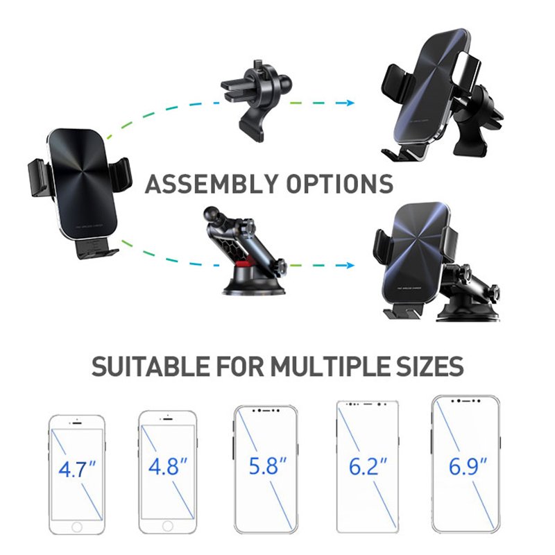 TKT 2024 Auto Clamping Car Holder CE FCC Smart Sensor Qi Type C plug 3-in-1 Fast Charging 15W USB for Mobile Phone Wholesale
