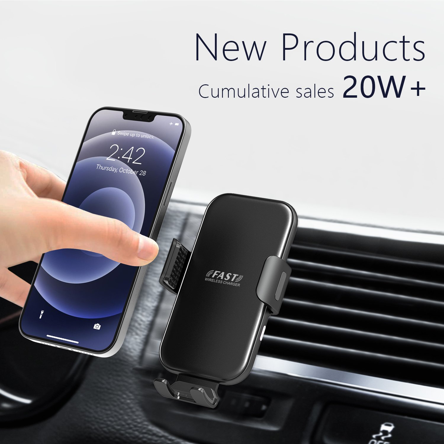 15W Car Phone Holder Dashboard Mount Smart Sensor Automatic Lock Qi Wireless Car Charger Car Holder Wireless Charger