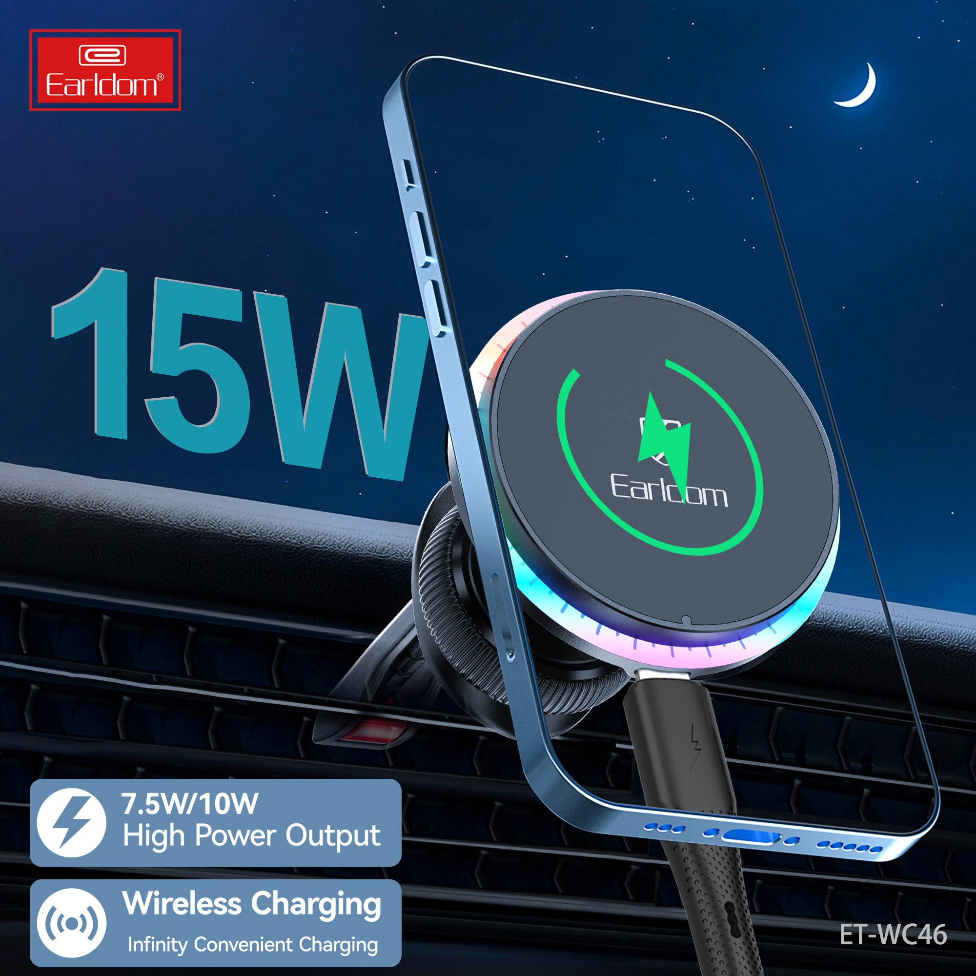 Earldom Wireless Charging Car Charger Phone Holder AIR VENT holder with Super strong magnetic attraction for iphones 15 pro max