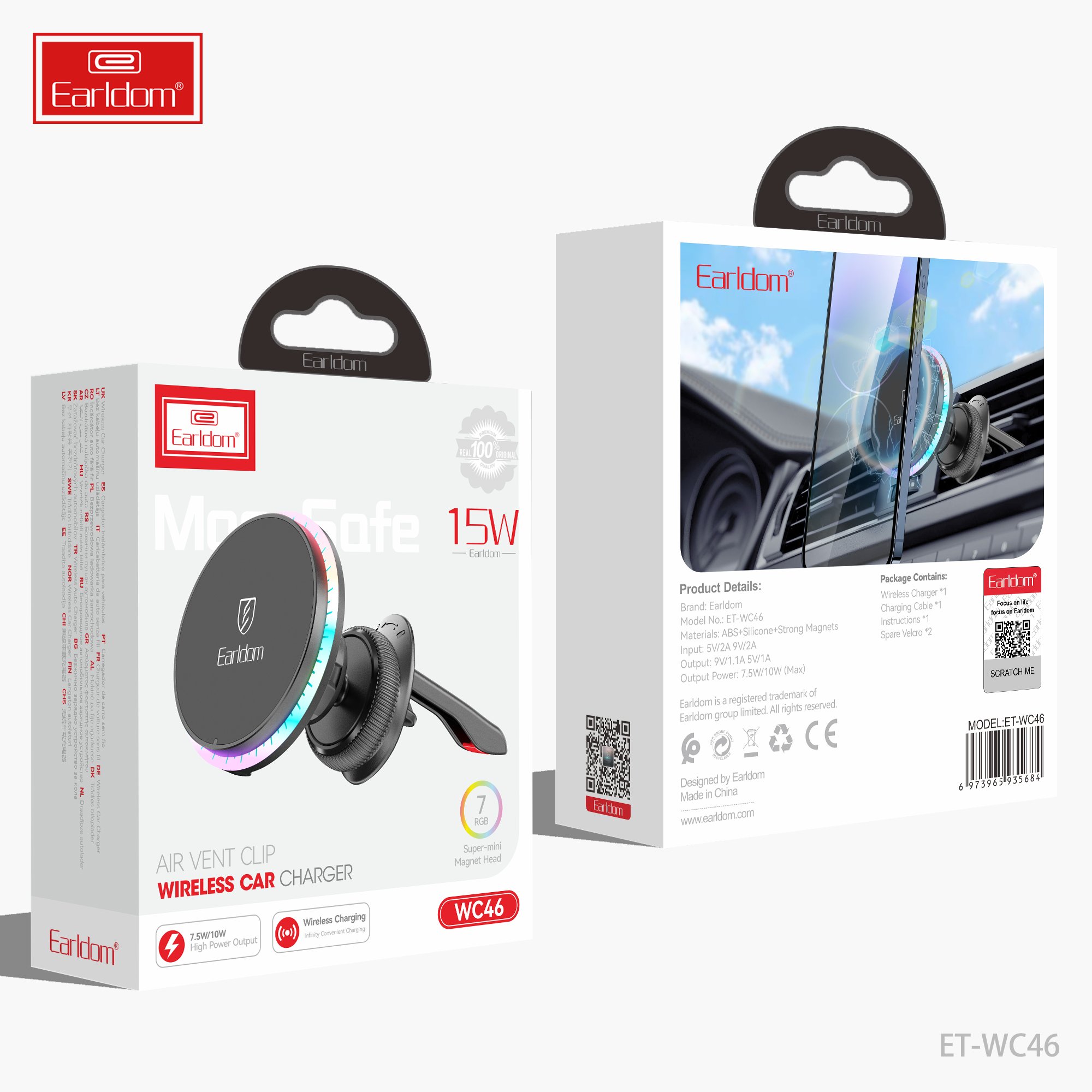 Earldom Wireless Charging Car Charger Phone Holder AIR VENT holder with Super strong magnetic attraction for iphones 15 pro max