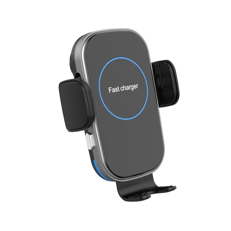 Premium Phone holder for car with wireless charger 15W,Automatic induction car holder wireless charger with blue LED circle