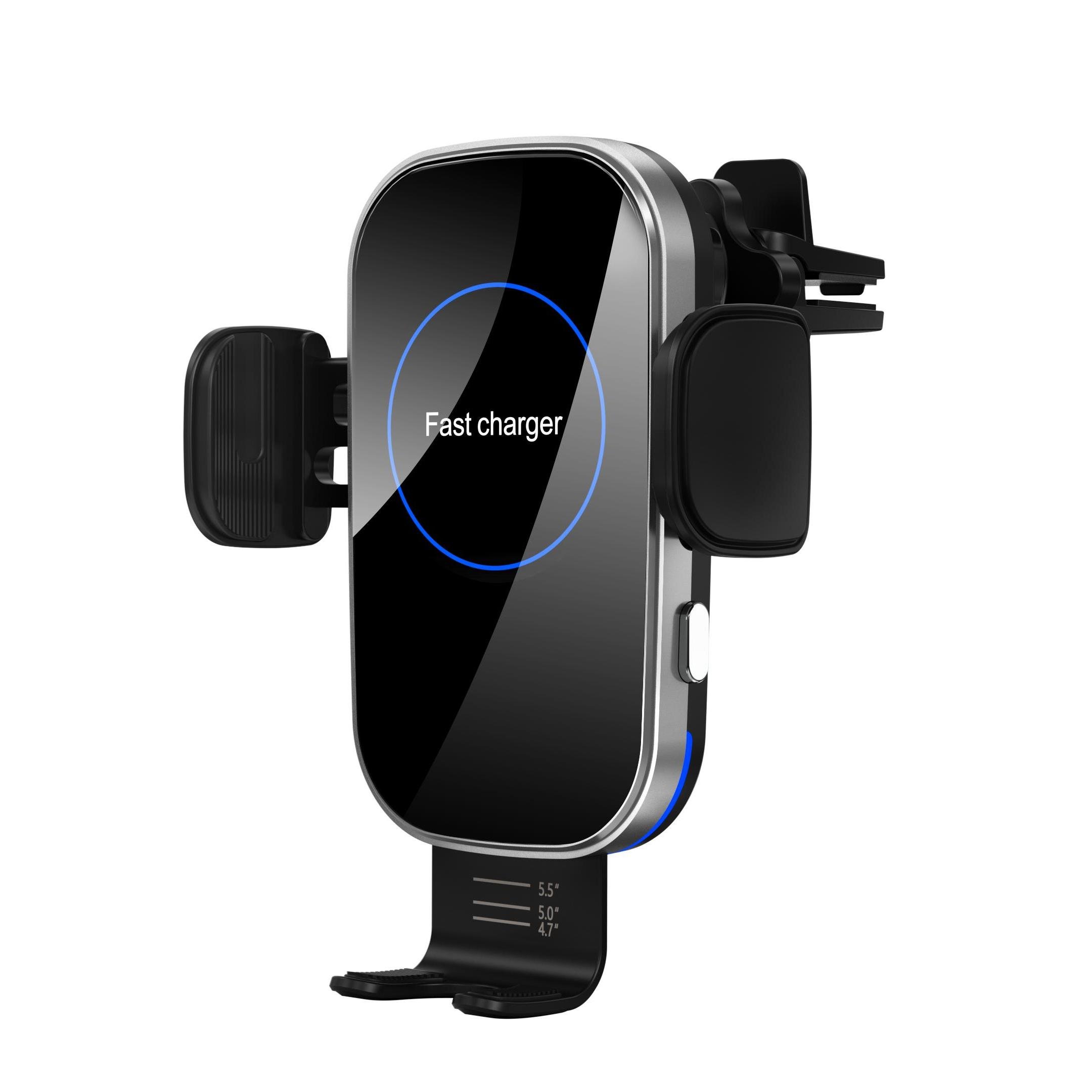 Premium Phone holder for car with wireless charger 15W,Automatic induction car holder wireless charger with blue LED circle