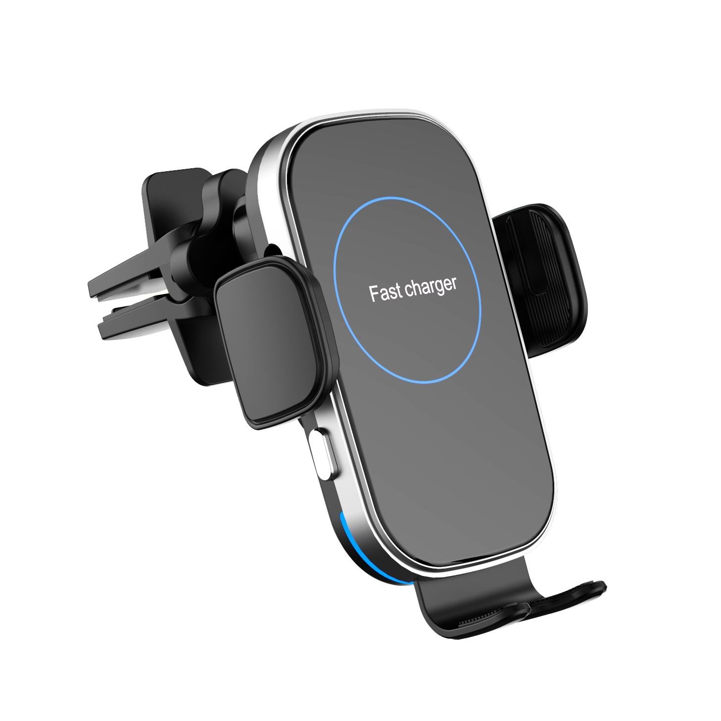 Premium Phone holder for car with wireless charger 15W,Automatic induction car holder wireless charger with blue LED circle