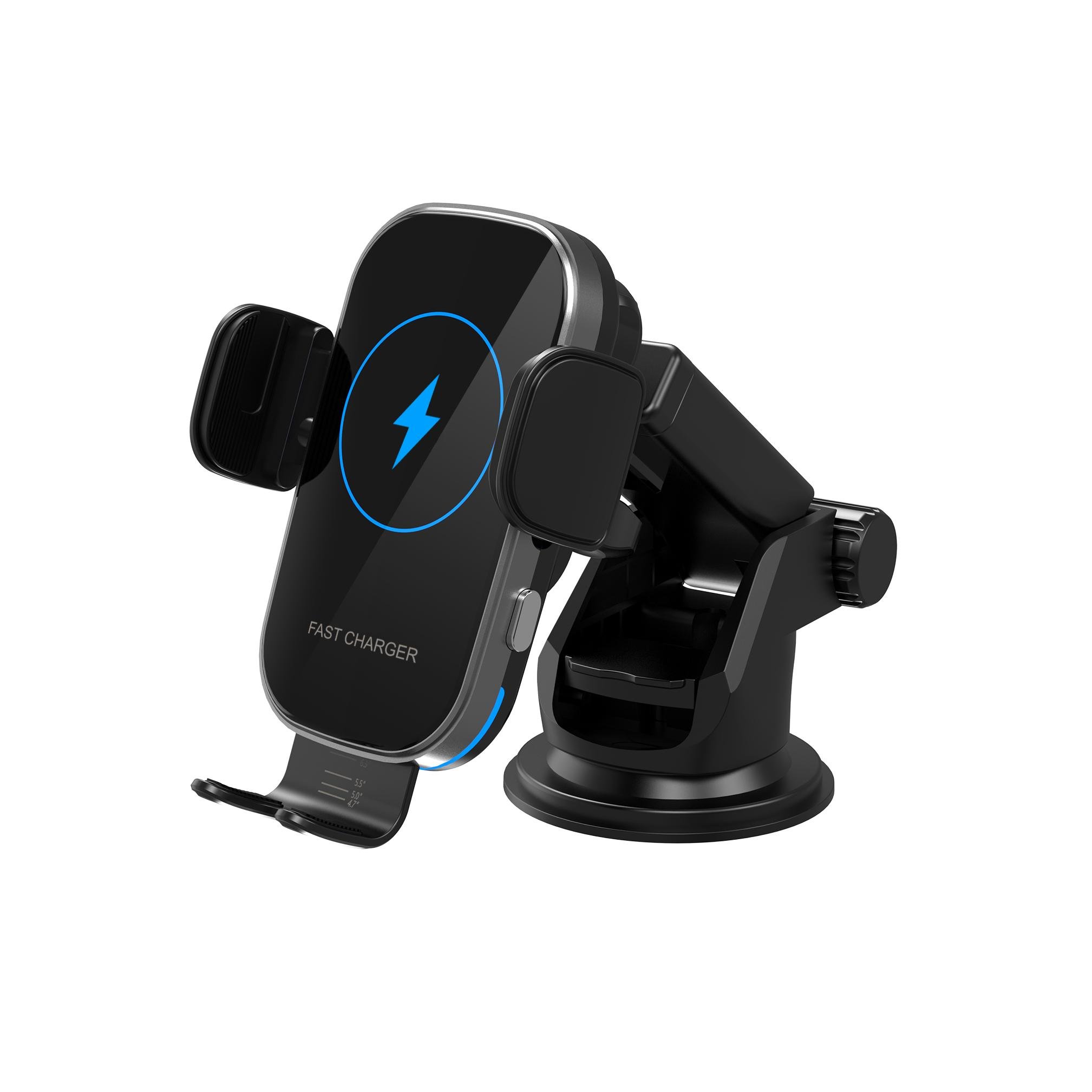 Premium Phone holder for car with wireless charger 15W,Automatic induction car holder wireless charger with blue LED circle