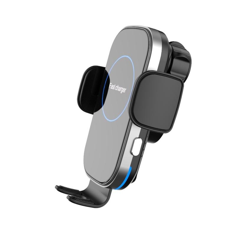 Premium Phone holder for car with wireless charger 15W,Automatic induction car holder wireless charger with blue LED circle