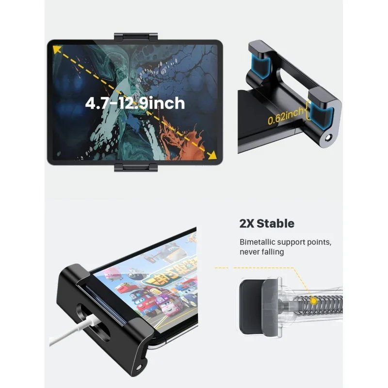Waillynice Car Holder For 4.7-13 in Tablet & Phone Holder Back Seat Headrest Mounting Holder Accessories iPad Pro 12.9