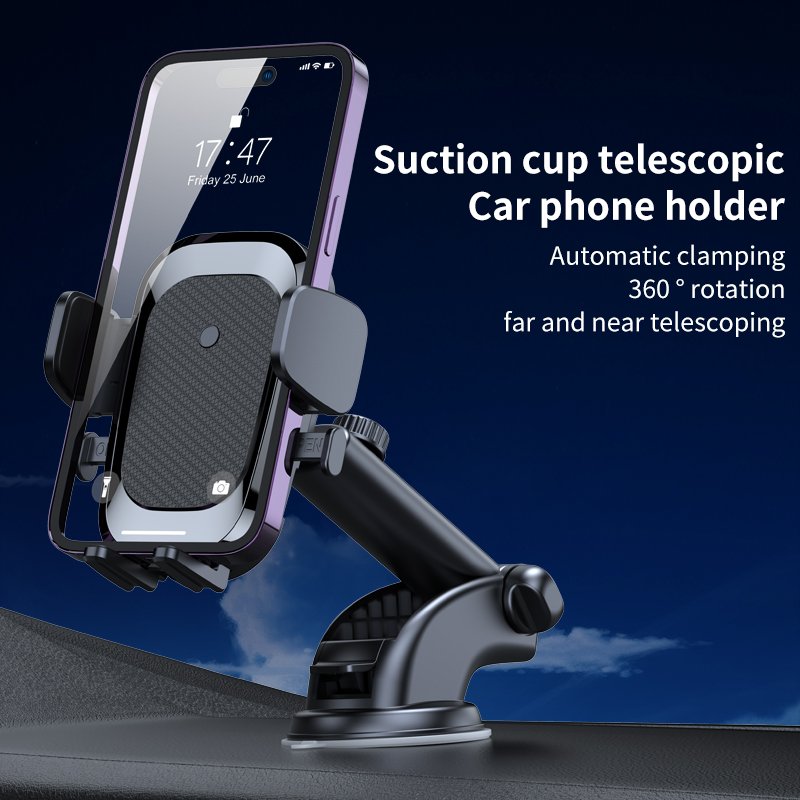 Factory Wholesale Telescopic Dashboard ABS Car Phone Holder Suction Cup Type with Adjustable Clip for Smartphone Use Cars Trucks
