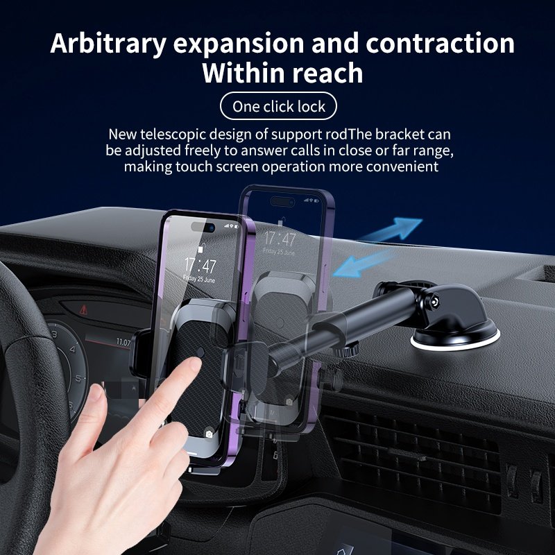 Factory Wholesale Telescopic Dashboard ABS Car Phone Holder Suction Cup Type with Adjustable Clip for Smartphone Use Cars Trucks