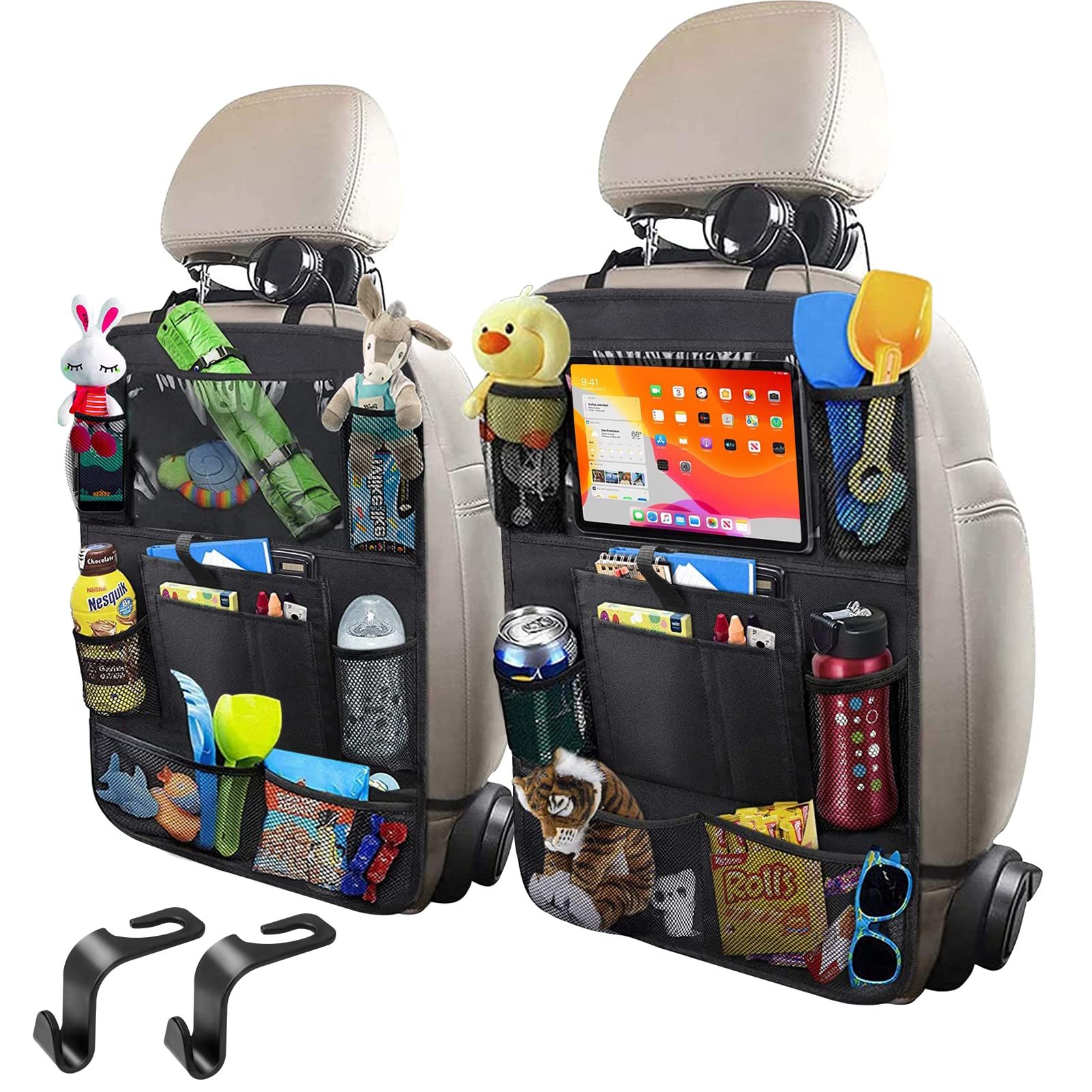 QEEPEI Kids Durable Waterproof Oxford Fabric backseat organizer with Touchable Tablet Holder 8 Mesh Pockets and 2 Pockets