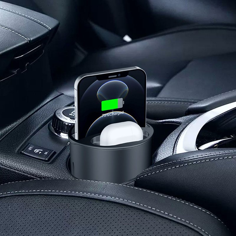 10W Fast Charge Cup Holder Wireless Car Charger With Dual USB QI 4 In 1 Multifunction Car Cup Wireless Charger