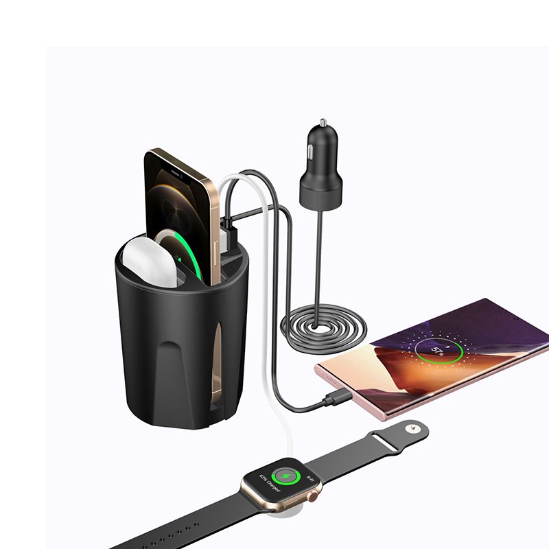 10W Fast Charge Cup Holder Wireless Car Charger With Dual USB QI 4 In 1 Multifunction Car Cup Wireless Charger
