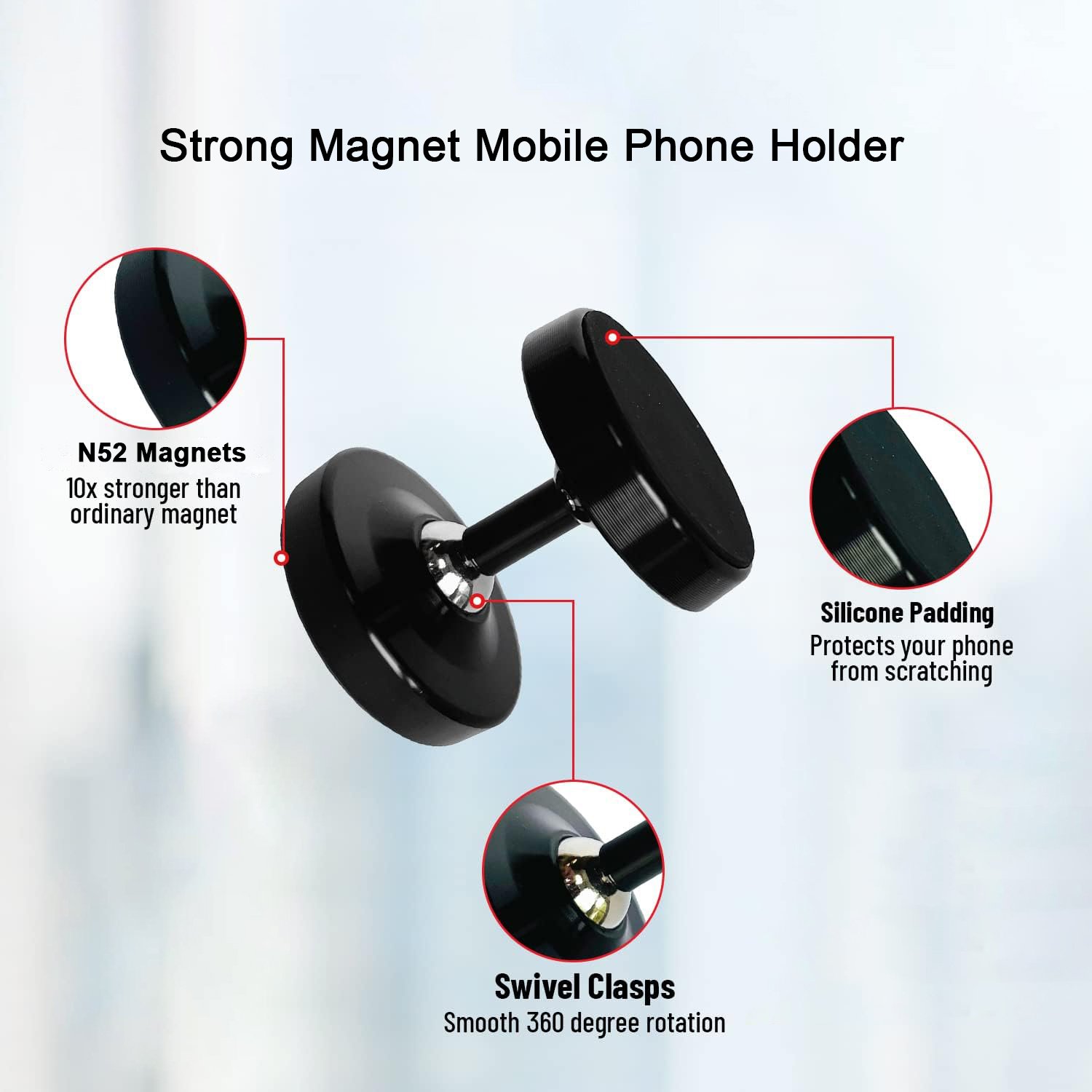hot sale 360 rotatable metal dual magnetic car phone holder easily install one-handed operation gym holder interior accessories