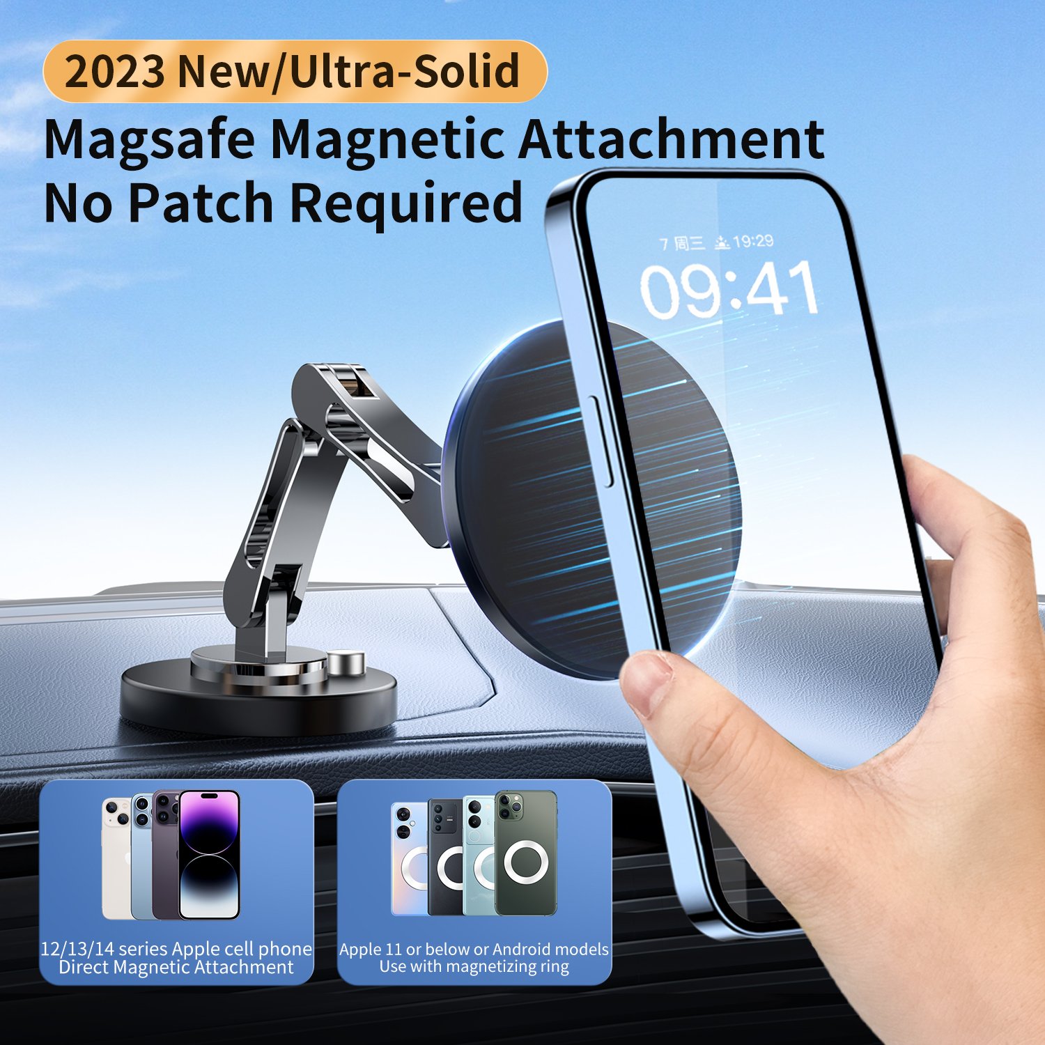 Mingcard 15w wireless charging car holder dashboard stick-on navigation bracket for magsafe magnetic suction 360degree rotation