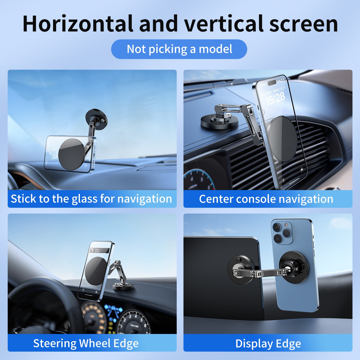 Mingcard 15w wireless charging car holder dashboard stick-on navigation bracket for magsafe magnetic suction 360degree rotation