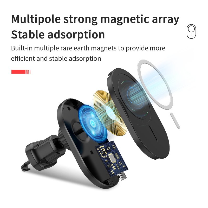 Magnetic 15w Wireless Charging Stand Mobile Phone Magnet Holder Mount And Fast FCC Wireless Car Charger