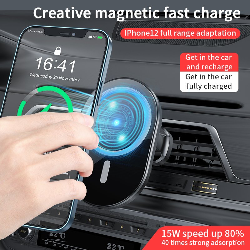 Magnetic 15w Wireless Charging Stand Mobile Phone Magnet Holder Mount And Fast FCC Wireless Car Charger