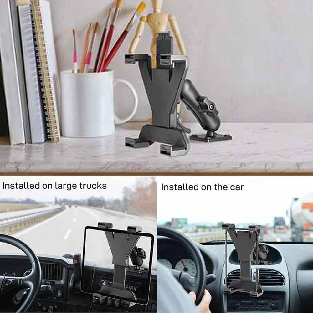 Heavy duty drill base tablet holder car mount compatible with ipad for Desks/Cars / Wall or Truck /Commercial Vehicles Dash