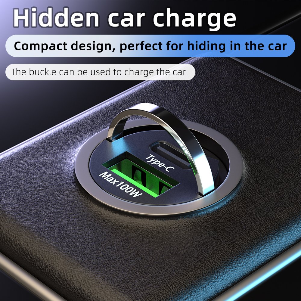 2024 In Stock Pull Ring Metal USB Holder High Speed Port Type-c and Max 100W Fast Car Adapter Charging Station Charger
