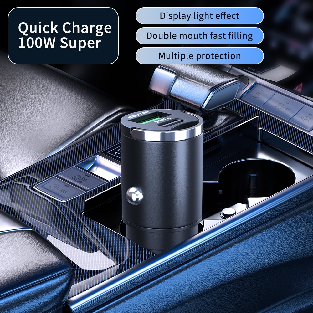 2024 In Stock Pull Ring Metal USB Holder High Speed Port Type-c and Max 100W Fast Car Adapter Charging Station Charger