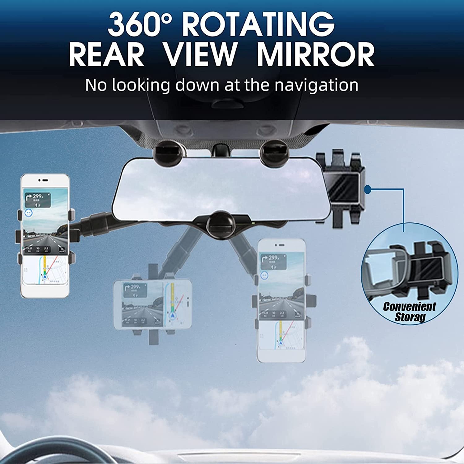360 Black Car Mirror Bracket Scalable Mobile Phone Bracket Holder In Car