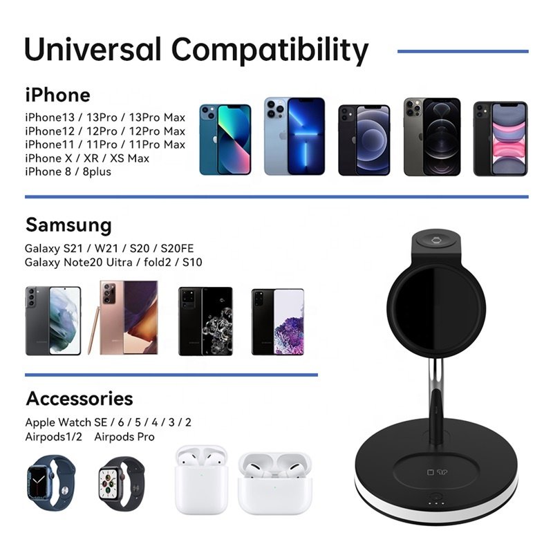 Discounts 3 in 1 Wireless Charging Station Mobile Phone Holder Portable 15W Fast Wireless Charger for Iphone