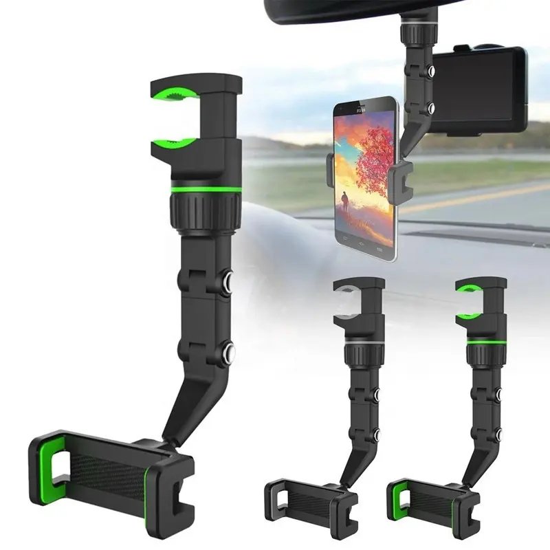 Universal Car Phone Holder Multifunctional 360 Degree Rotatable Auto Rearview Mirror Seat Hanging Clip Bracket Cell Phone Holder