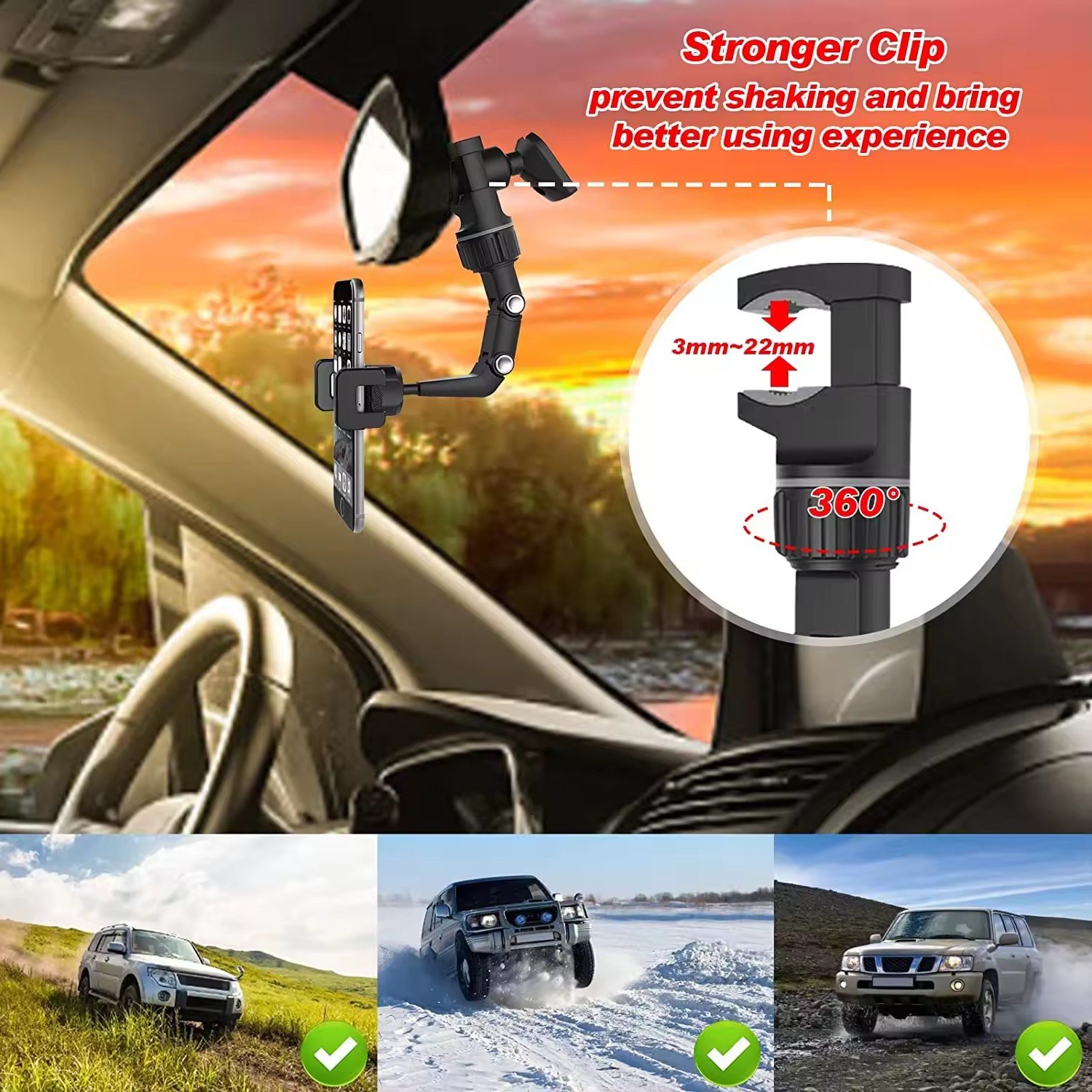 Universal Car Phone Holder Multifunctional 360 Degree Rotatable Auto Rearview Mirror Seat Hanging Clip Bracket Cell Phone Holder