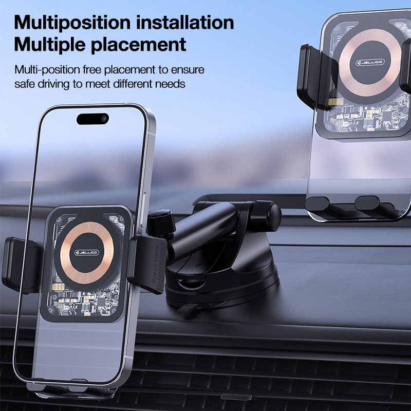15W 2024 New Arrival Qi Car Wireless Charger 360 Degree Rotation Intelligent Fast Wireless Charging Car Mount Phone Holder
