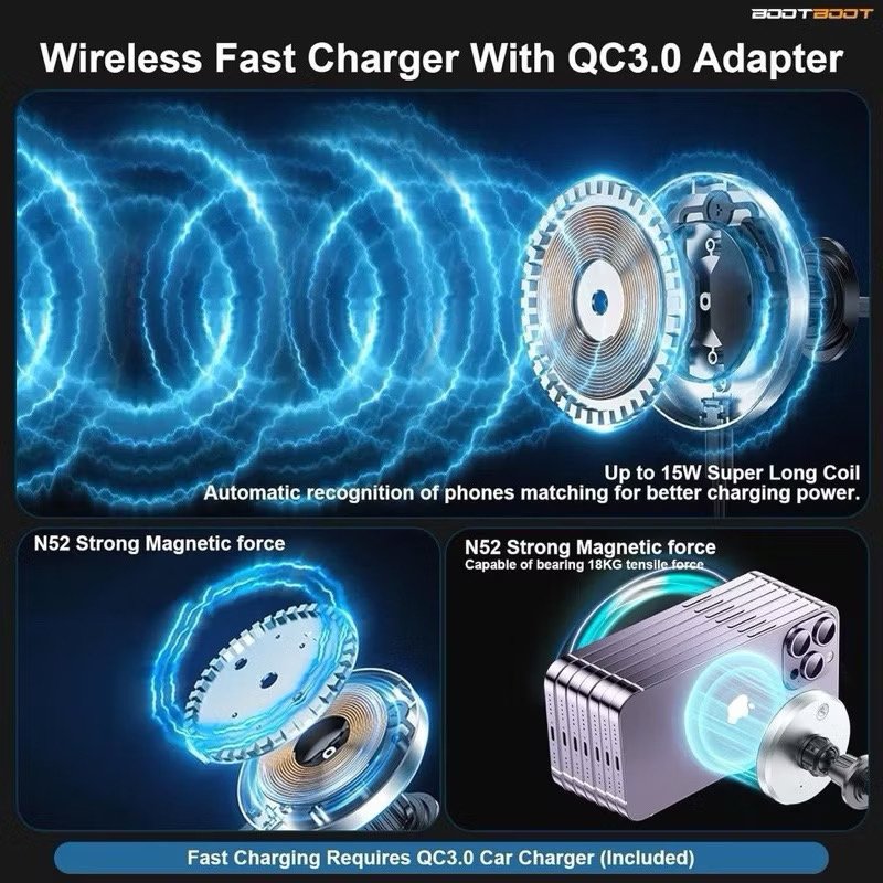 Yisen 15W RGB car holder wireless magnetic vehicle charger for iPhone 15 14 13 12 Pro Max for iOS Android