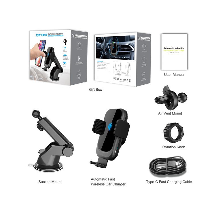 15W Car qi charger wireless charging cellphone charging qi fast wireless car holder portable qi wireless charger in factory