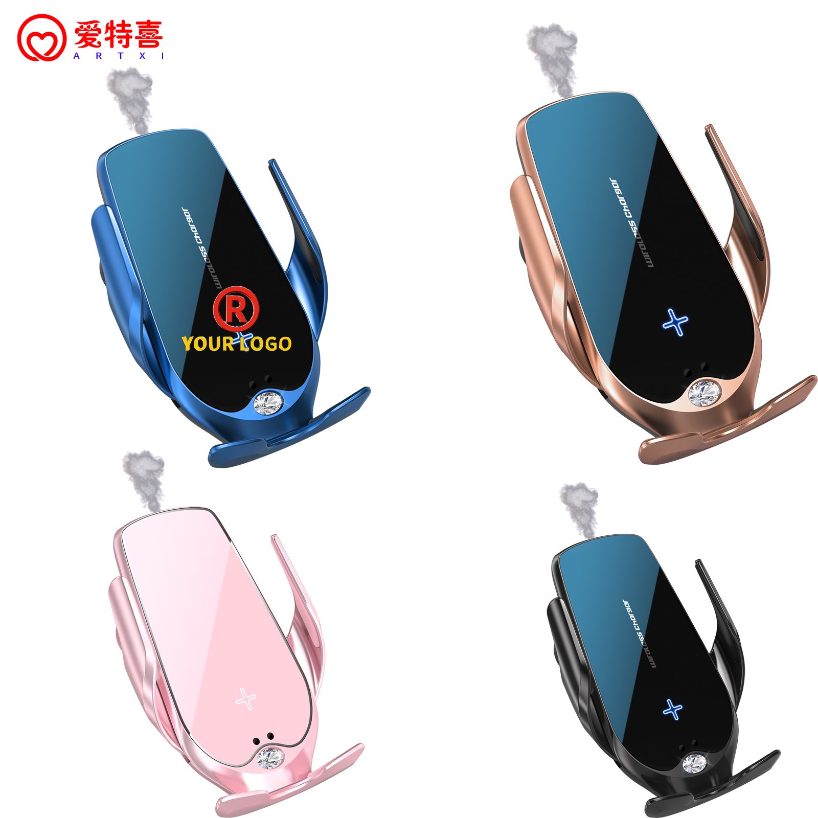 2024 New Products Smart Sensor Multi 360 Degree Mobile Phone Stand Bracket Car freshener Wireless Charger Holder Phone Holder