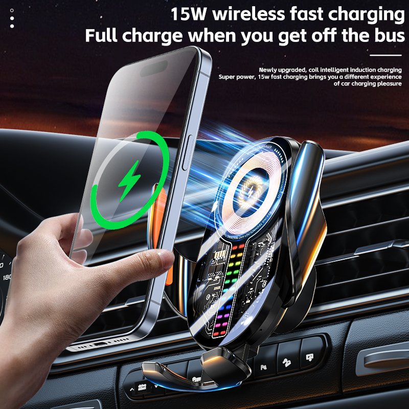 Magnetic Charging Mobile Phone Car Holder 15w Wireless Car Charger Mount can be automatically transferred according to the sound
