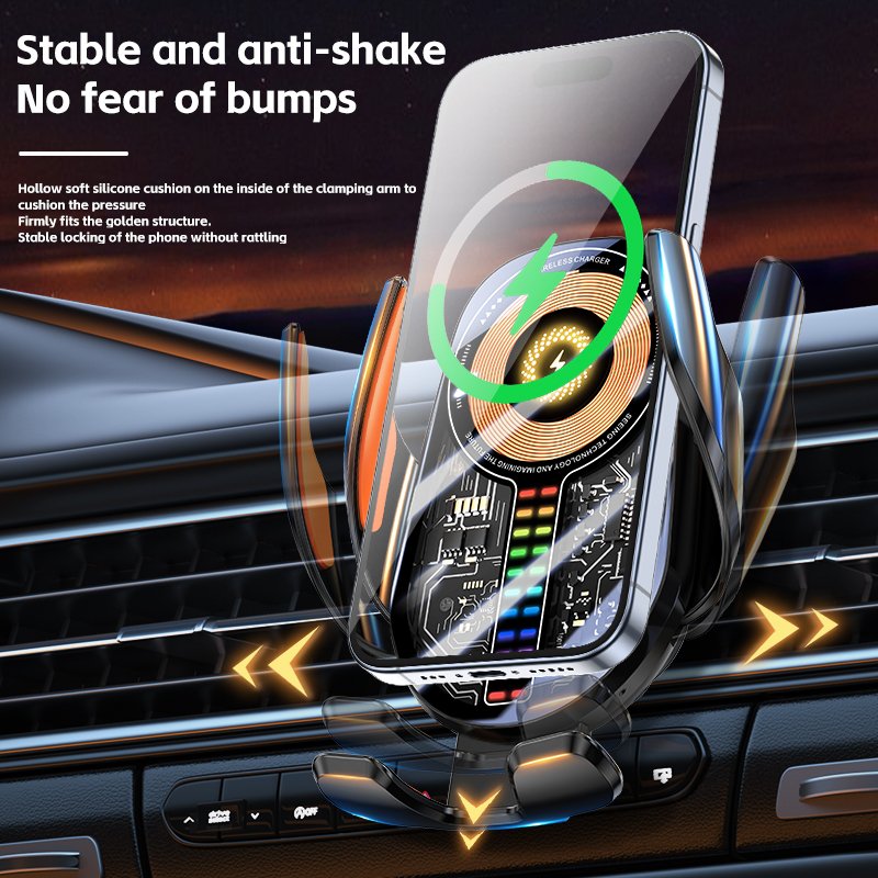 Magnetic Charging Mobile Phone Car Holder 15w Wireless Car Charger Mount can be automatically transferred according to the sound