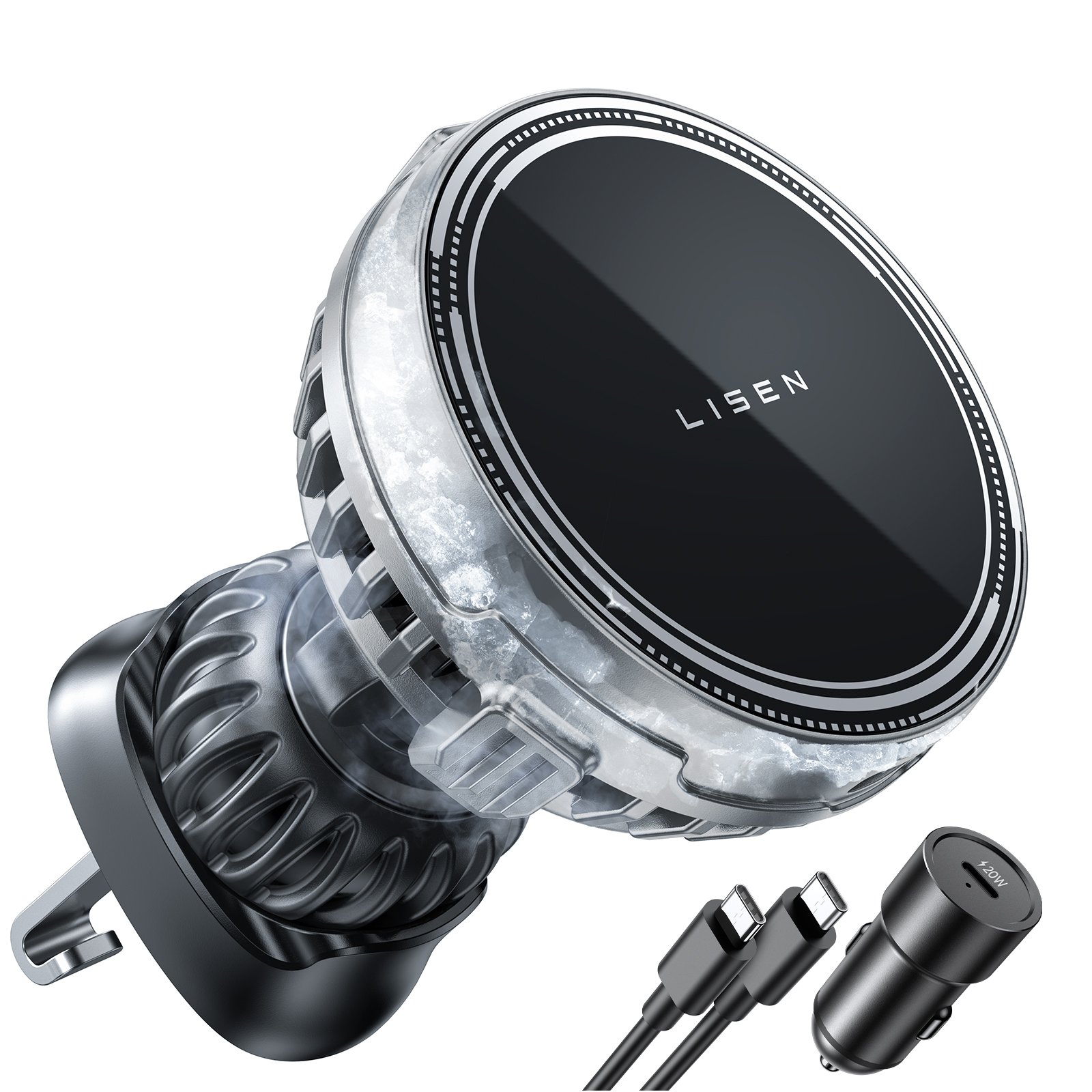 Lisen Car Charger 2023 Refrigeration function Wireless Phone Cooling Mount Car Holder black