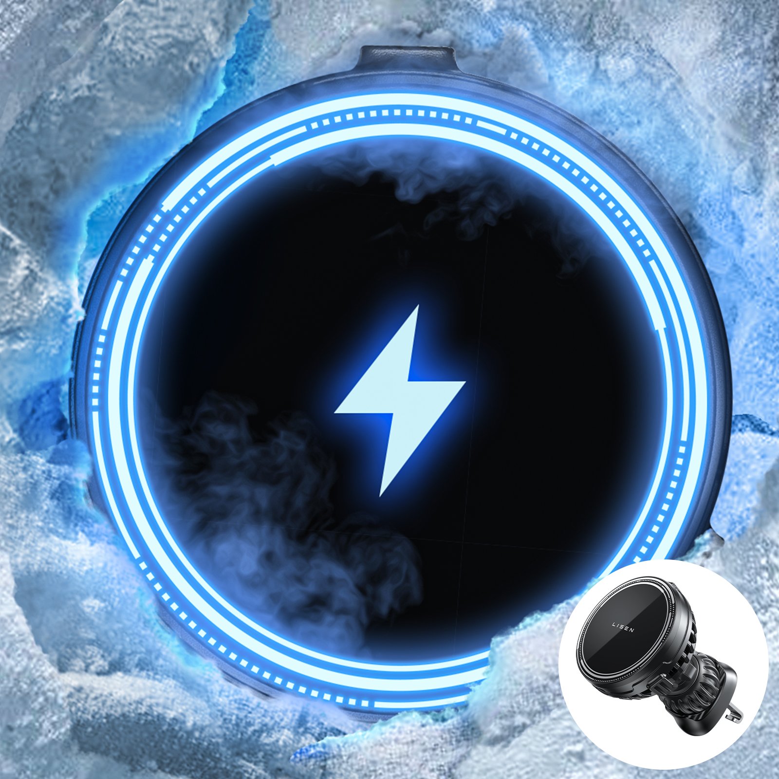 Lisen Car Charger 2023 Refrigeration function Wireless Phone Cooling Mount Car Holder black