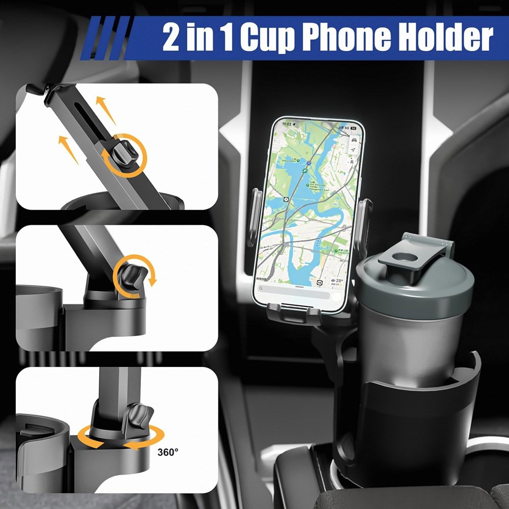 Cross border new car cup holder expander 2-in-1 large cup body, car mounted water cup position, mobile navigation fixed bracket