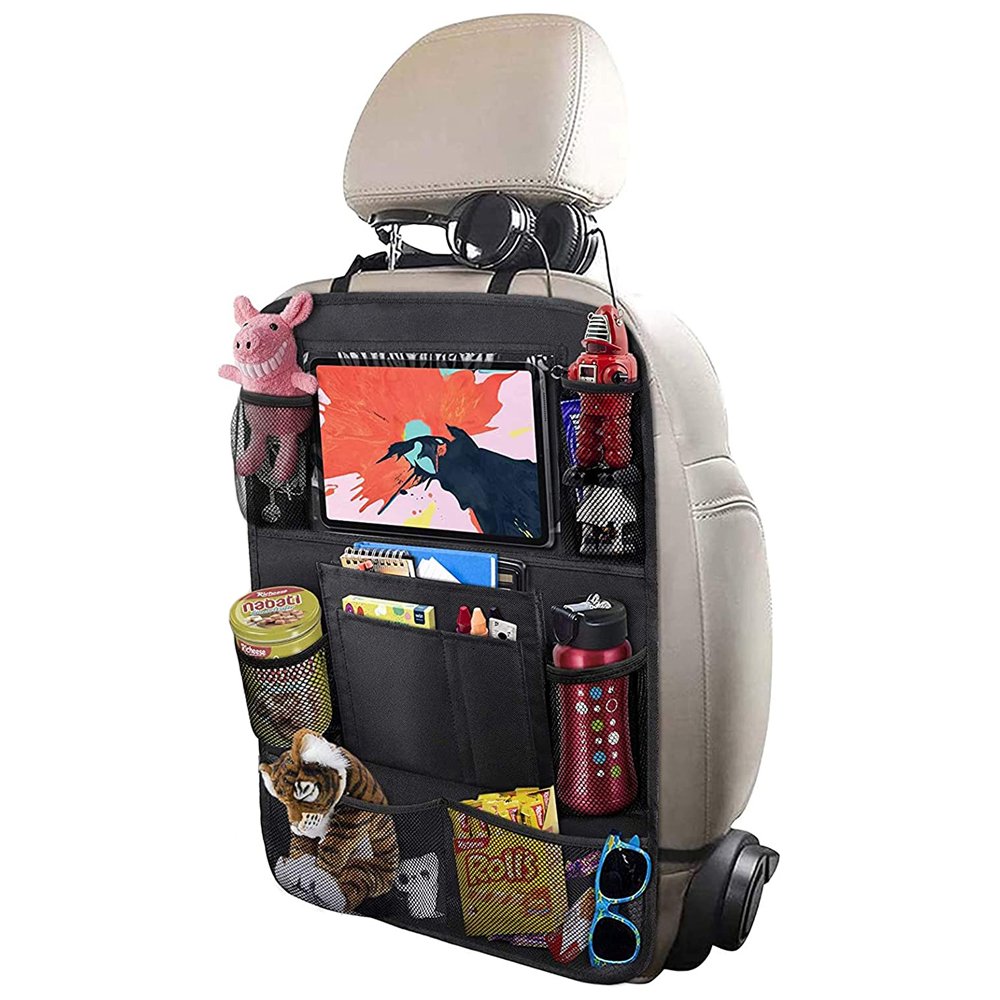 Car Backseat Organizer Foldable Car Seat Back Protectors with Touch Screen Tablet Holder Tissue Box Car Storage
