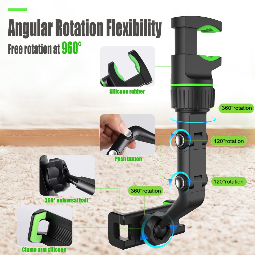 360 degrees Multi-functional car phone stand desktop phone stand rear-facing mirror phone stand universal clip Car Holder