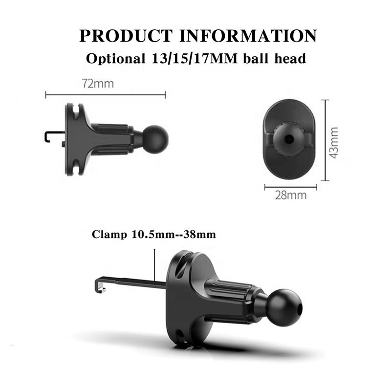 cantell New Ball Head Adjustable Metal Hook Clip 13/15/17mm Universal Air Vent Base Mount Bracket Phone Car Holder