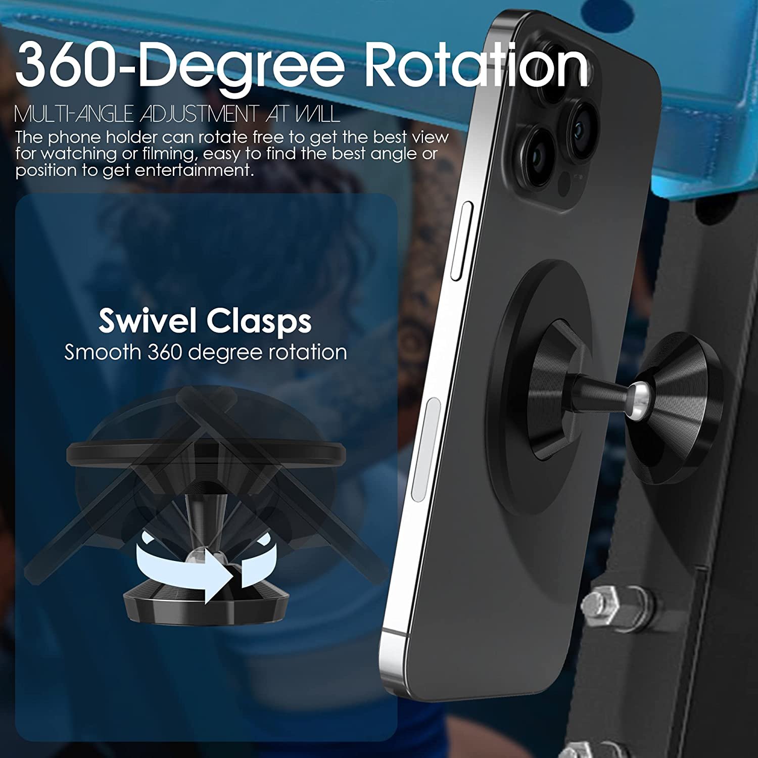 New Double-sided Magnetic Phone Stand Magnetic Mobile Phone Holder 360 degree Rotating for Car Dashboard and Gym Treadmill