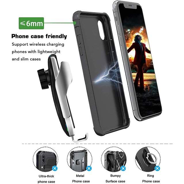 Smart sensor r2 Car Wireless Charger 10W Fast Charge automatic clamping wireless car charger mount