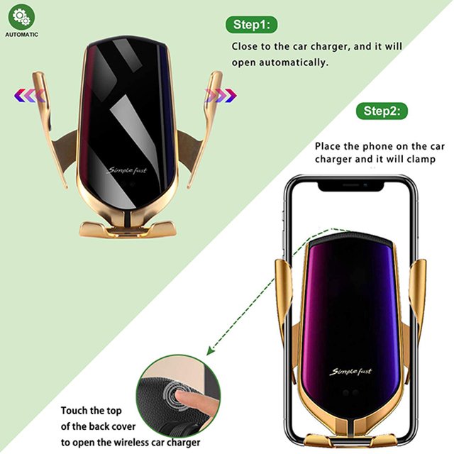 Smart sensor r2 Car Wireless Charger 10W Fast Charge automatic clamping wireless car charger mount