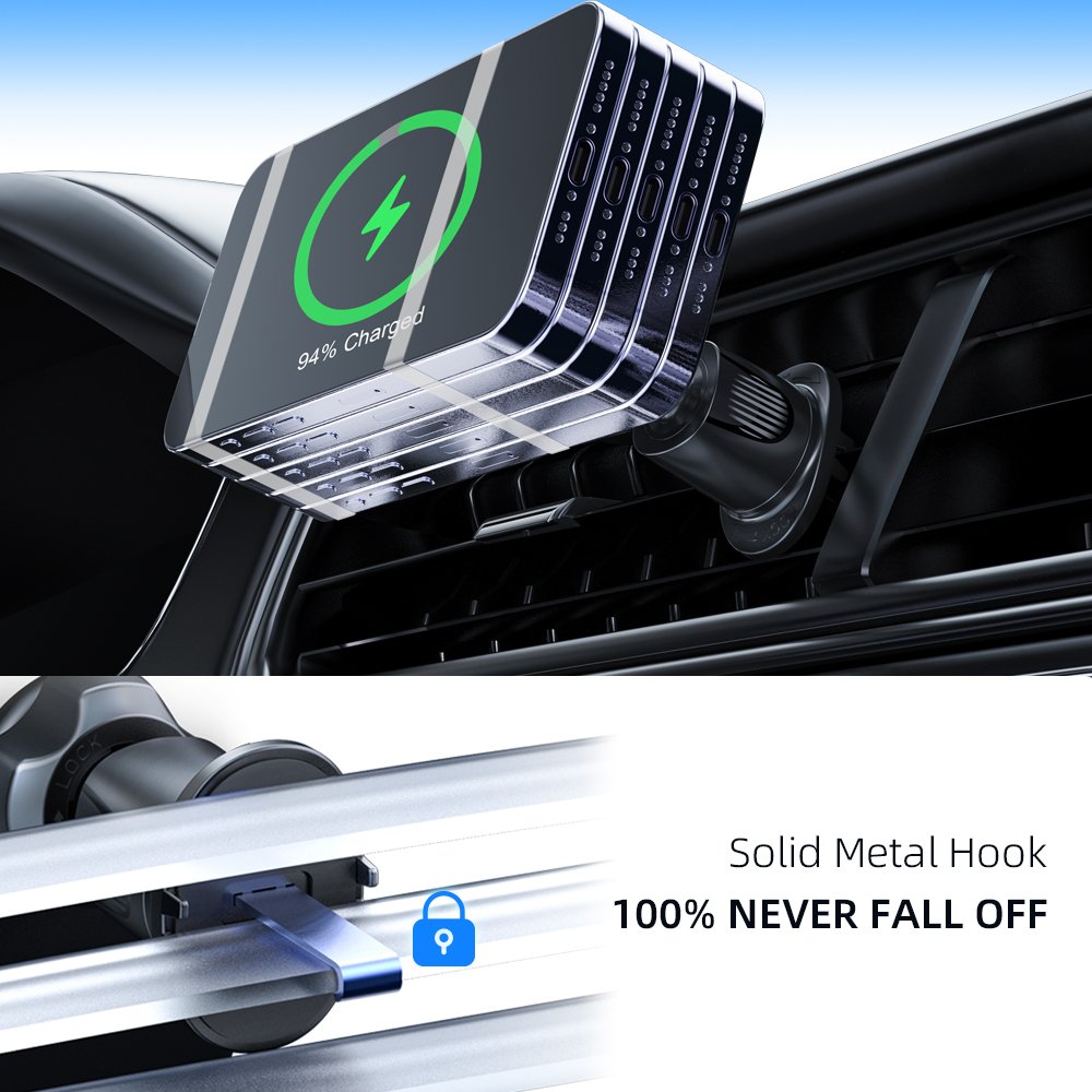 Upgraded Overcharge Protection Portable Magnetic Car Phone Holder 15W Wireless Charger on Car Air Vent Outlet For iPhone 16