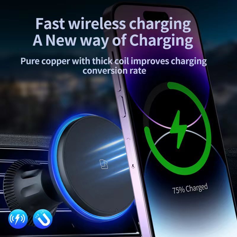 15W Wireless Fast Charging Magnetic Car Charger Auto Phone Holder Mount Car Mount Charger Strong Magnet Phone Holder