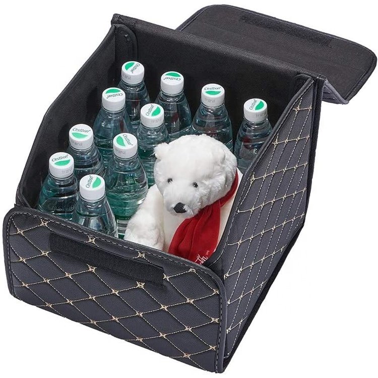 Auto Cargo Holder PU Leather Trunk Storage Box Collapsible Car Storage Organizer With Lid