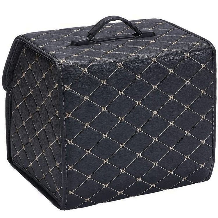 Auto Cargo Holder PU Leather Trunk Storage Box Collapsible Car Storage Organizer With Lid
