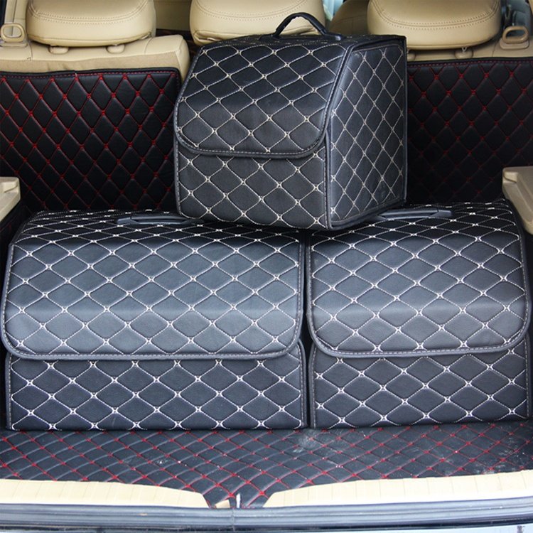Auto Cargo Holder PU Leather Trunk Storage Box Collapsible Car Storage Organizer With Lid