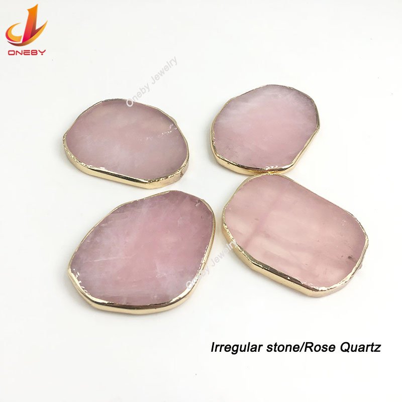 Irregular rose quartz golden gem stone crystal mount flexible airplane wall cell stand mobile phone holders for phone bed
