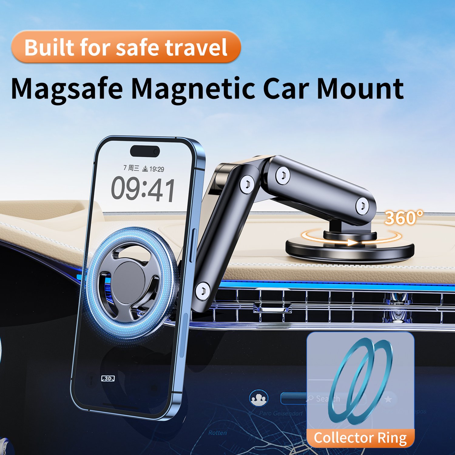 Mingcard aluminum alloy magnetic car phone holder 360 degree rotation navigation car phone holder for iPhone new2024